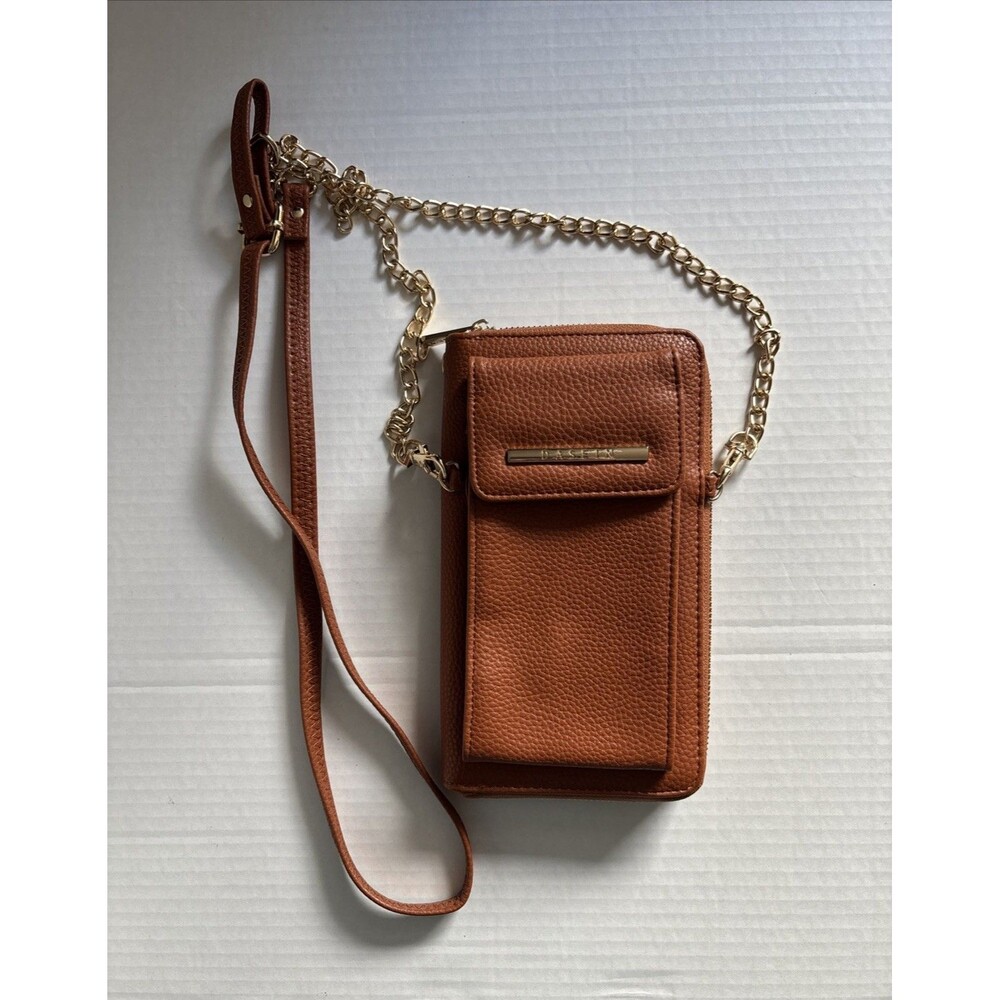 Dasein Crossbody Small Bag or Clutch Tan Brown Faux Leather Gold Chain Strap 8x4